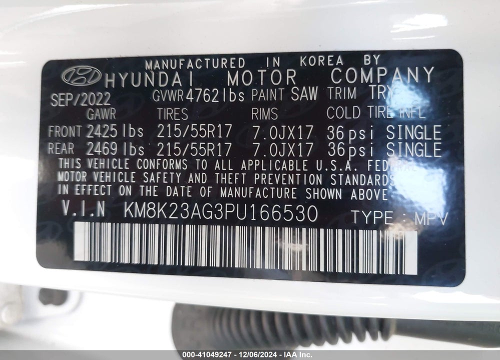 2023 HYUNDAI KONA ELECTRIC SE VIN: KM8K23AG3PU166530