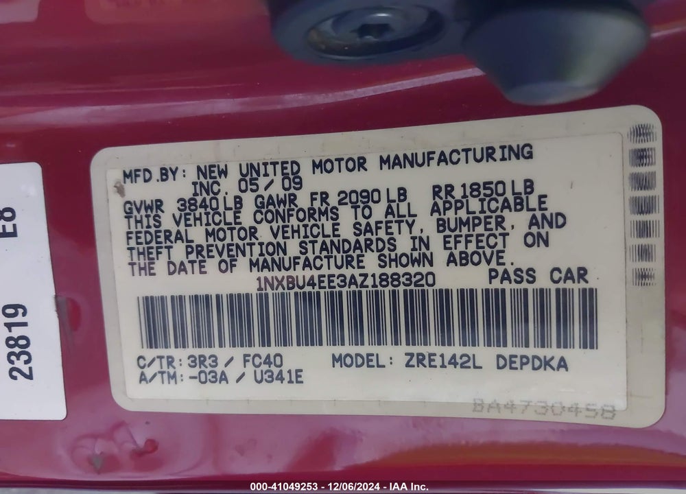 2010 TOYOTA COROLLA LE VIN: 1NXBU4EE3AZ188320