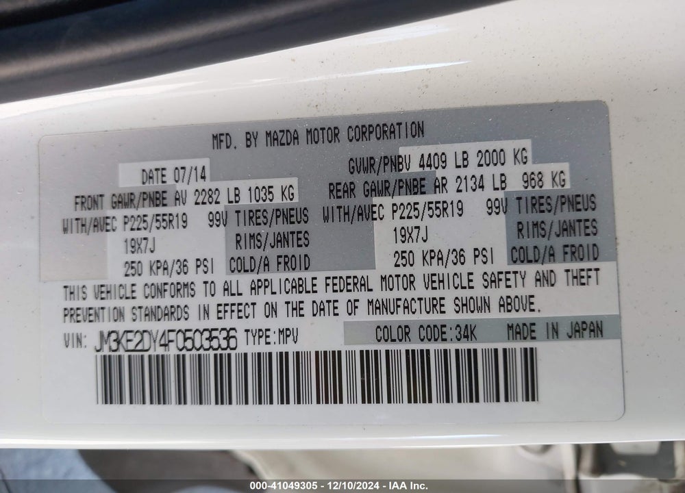 2015 MAZDA CX-5 GRAND TOURING VIN: JM3KE2DY4F0503536