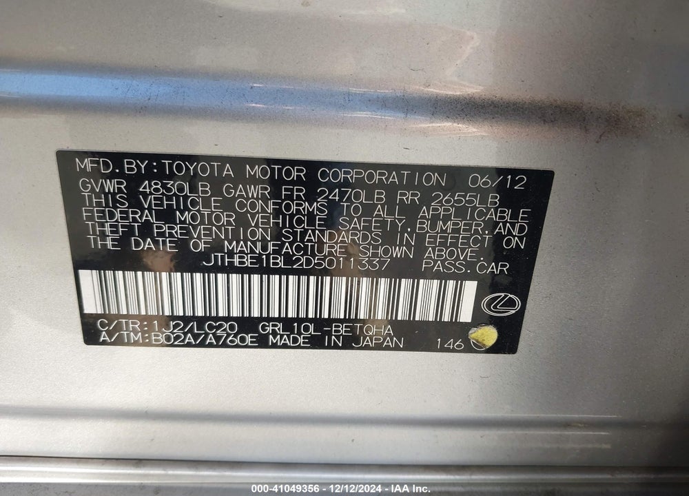 2013 LEXUS GS 350 VIN: JTHBE1BL2D5011337