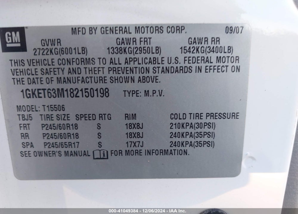 2008 GMC ENVOY DENALI VIN: 1GKET63M182150198