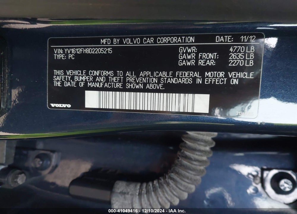 2013 VOLVO S60 VIN: YV1612FH8D2205215