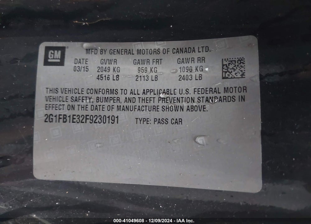 2015 CHEVROLET CAMARO VIN: 2G1FB1E32F9230191