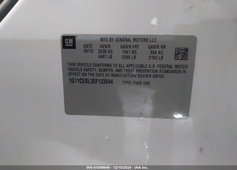 2014 CHEVROLET MALIBU 1LT VIN: 1G11C5SL3EF123644