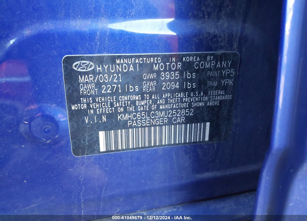 2021 HYUNDAI IONIQ HYBRID BLUE VIN: KMHC65LC3MU252852