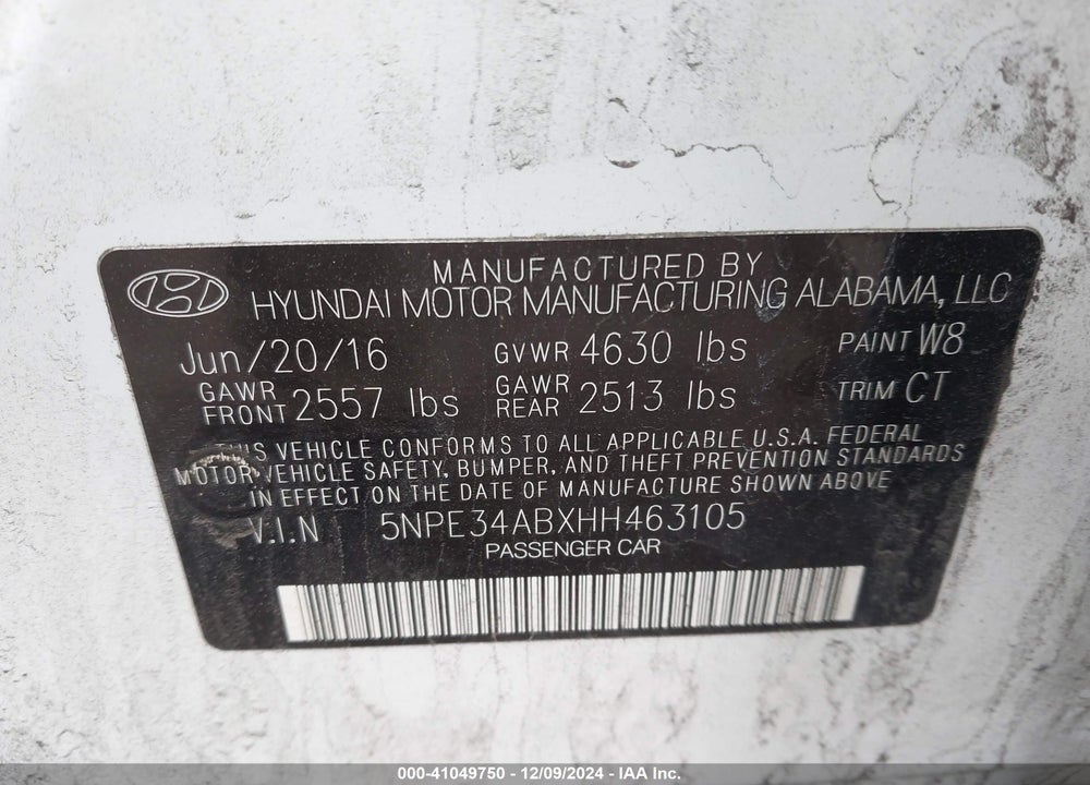 2017 HYUNDAI SONATA LIMITED 2.0T VIN: 5NPE34ABXHH463105