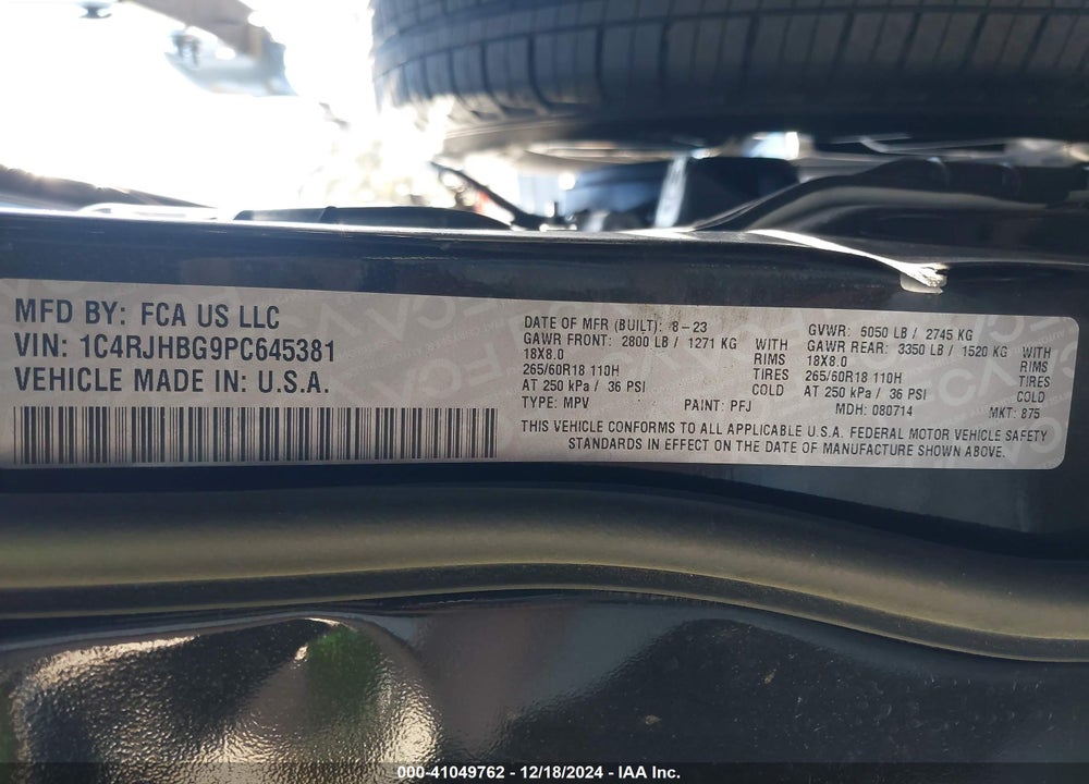 2023 JEEP GRAND CHEROKEE LIMITED 4X4 VIN: 1C4RJHBG9PC645381