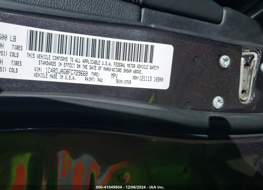 2015 DODGE DURANGO SXT VIN: 1C4RDJAG8FC729660