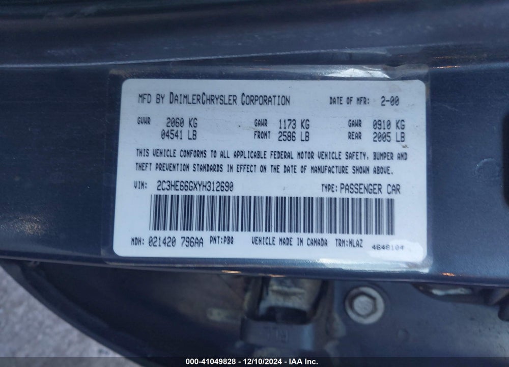 2000 CHRYSLER 300M VIN: 2C3HE66GXYH312690