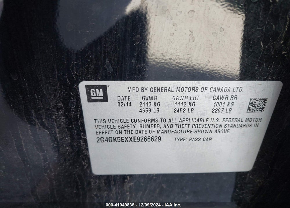 2014 BUICK REGAL TURBO VIN: 2G4GK5EXXE9266629
