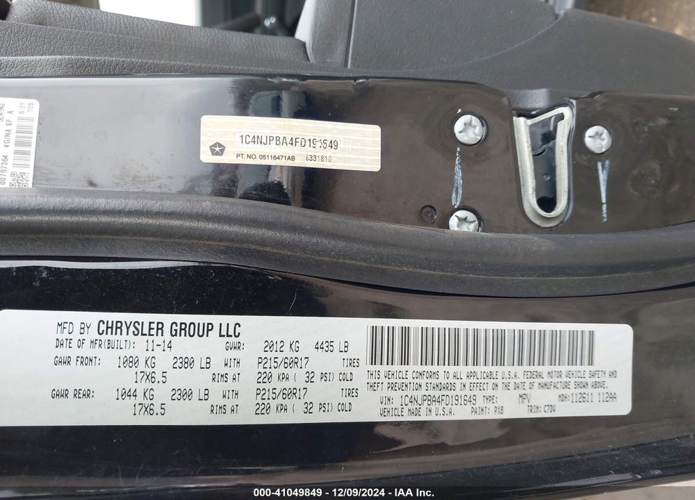 2015 JEEP PATRIOT ALTITUDE EDITION VIN: 1C4NJPBA4FD191649
