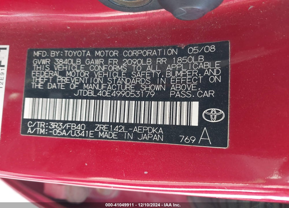 2009 TOYOTA COROLLA LE VIN: JTDBL40E499053179
