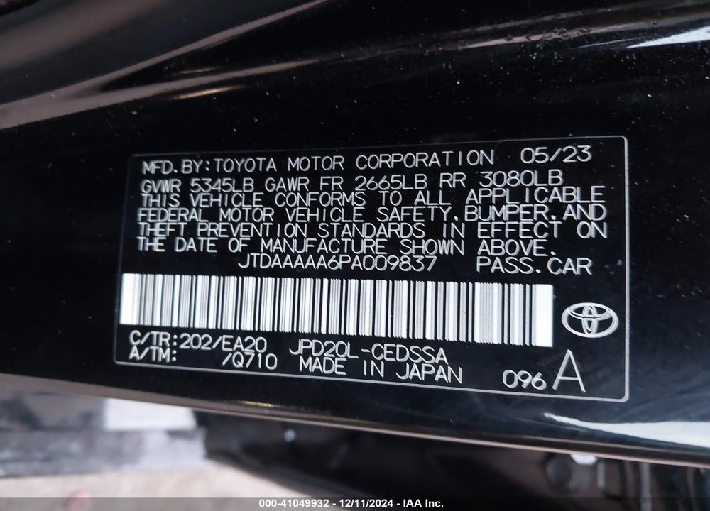 2023 TOYOTA MIRAI VIN: JTDAAAAA6PA009837