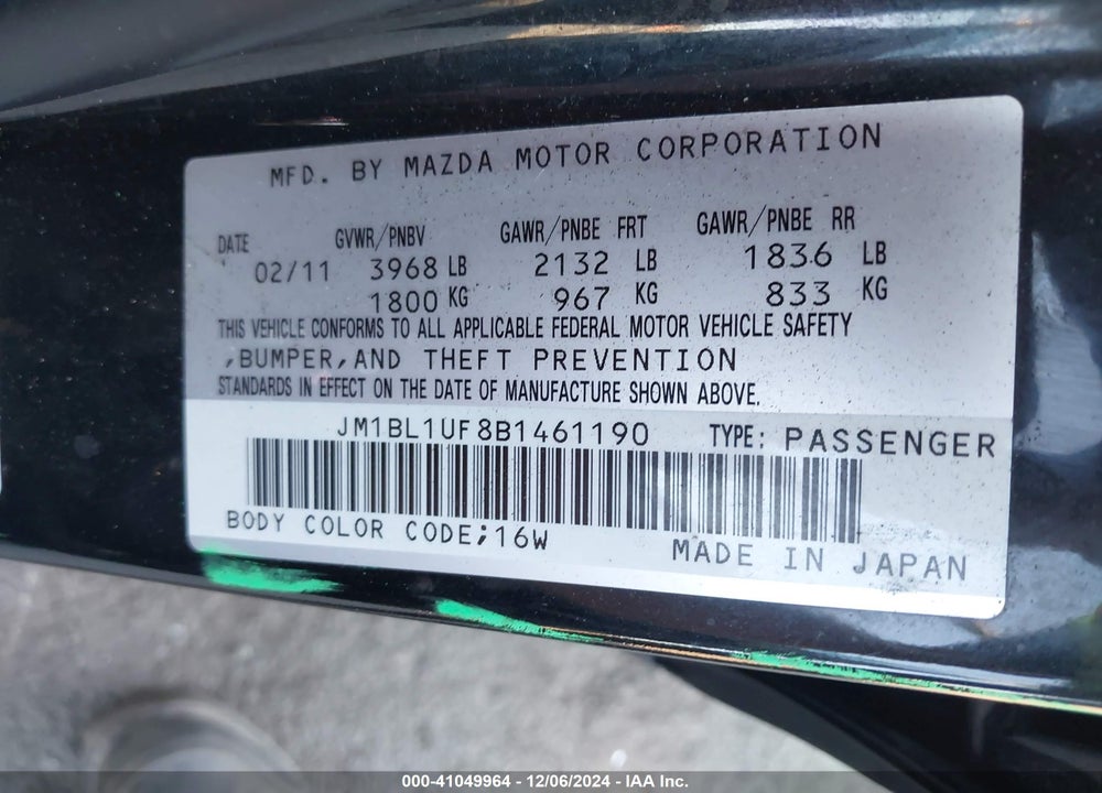 2011 MAZDA MAZDA3 VIN: JM1BL1UF8B1461190