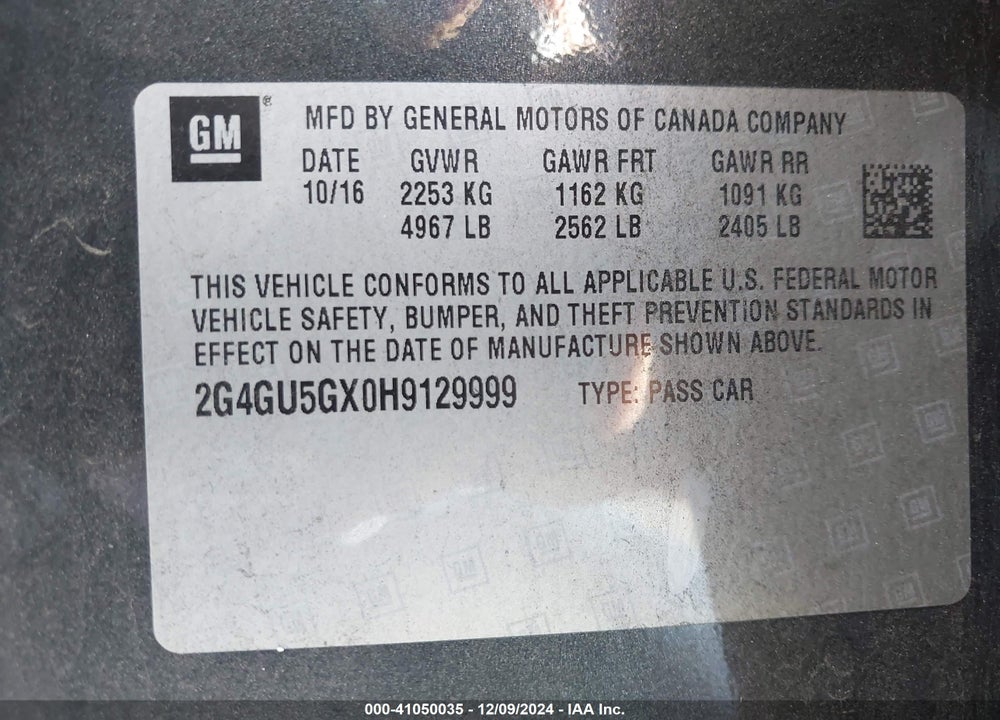 2017 BUICK REGAL TURBO GS VIN: 2G4GU5GX0H9129999