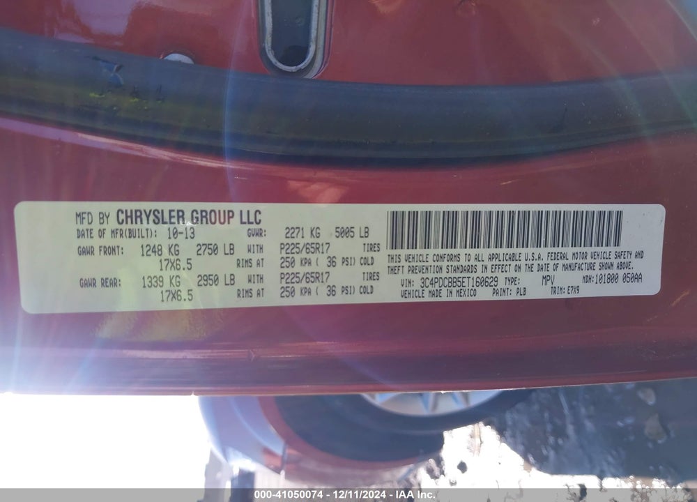 2014 DODGE JOURNEY SXT VIN: 3C4PDCBB5ET160629