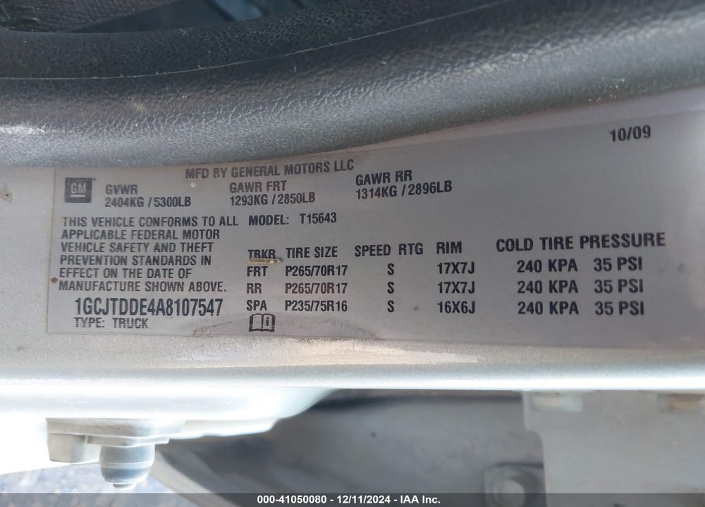 2010 CHEVROLET COLORADO 2LT VIN: 1GCJTDDE4A8107547