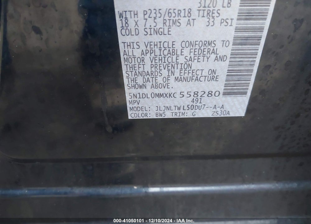 2019 INFINITI QX60 LUXE VIN: 5N1DL0MMXKC558280