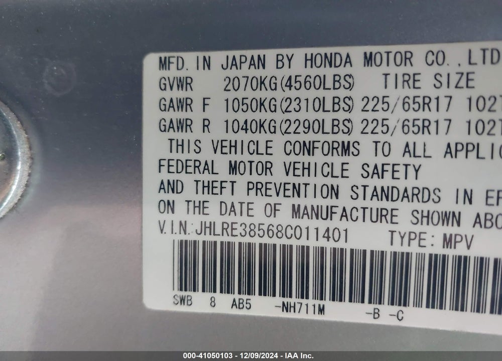2008 HONDA CR-V EX VIN: JHLRE38568C011401