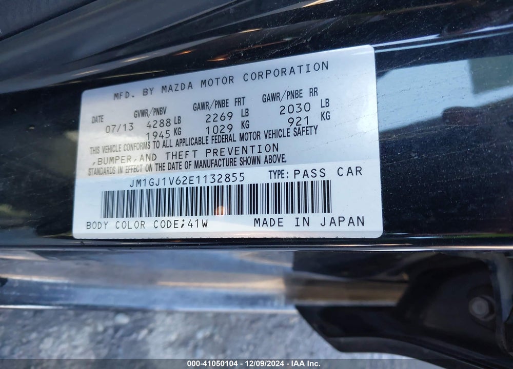 2014 MAZDA 6 I TOURING VIN: JM1GJ1V62E1132855