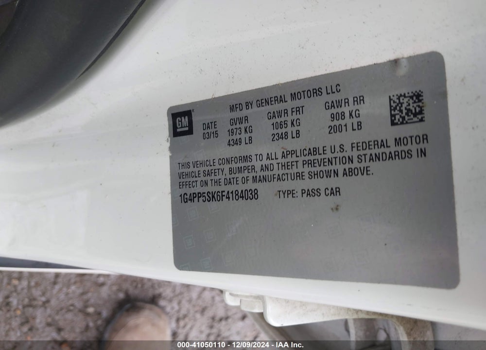 2015 BUICK VERANO VIN: 1G4PP5SK6F4184038