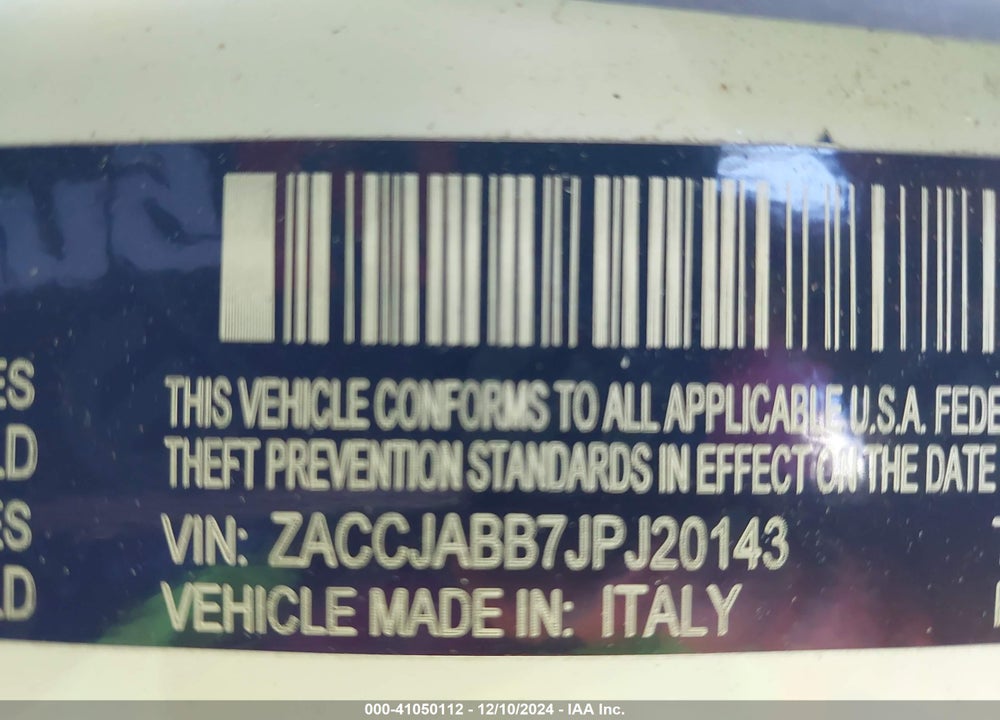 2018 JEEP RENEGADE ALTITUDE FWD VIN: ZACCJABB7JPJ20143