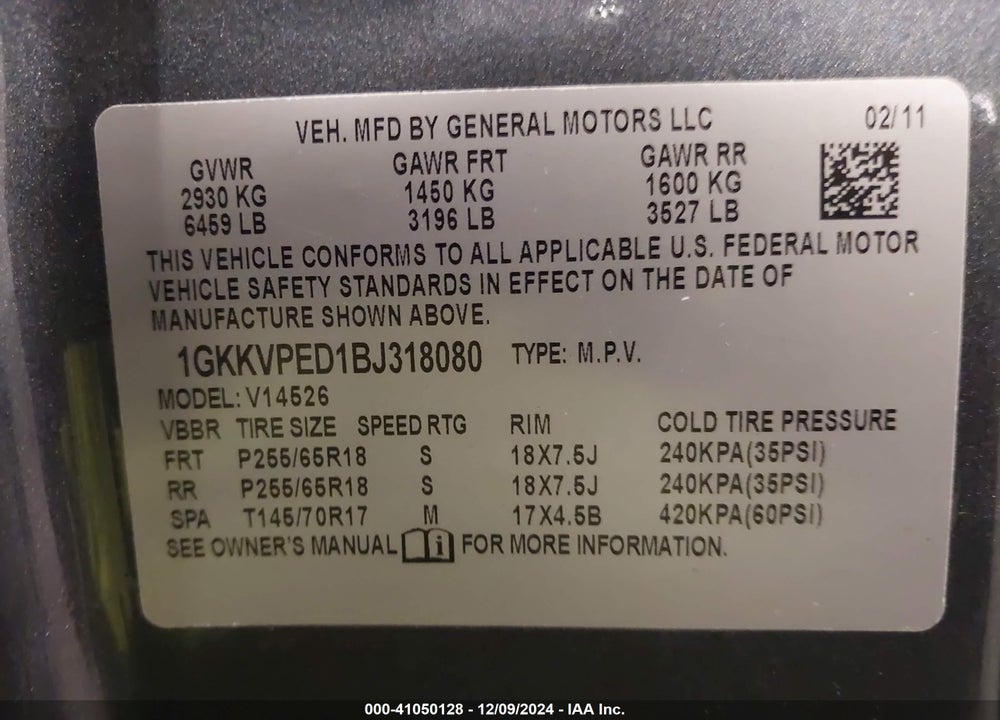 2011 GMC ACADIA SLE VIN: 1GKKVPED1BJ318080