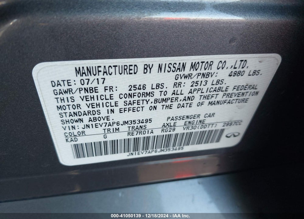 2018 INFINITI Q50 VIN: JN1EV7AP6JM353495