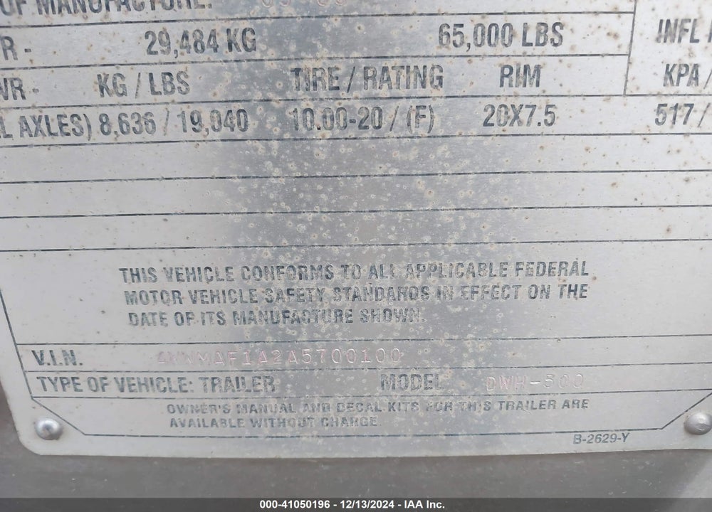 2010 WILSON TRAILER CO GRAIN TRAILER VIN: 4WWMAF1A2A5700100