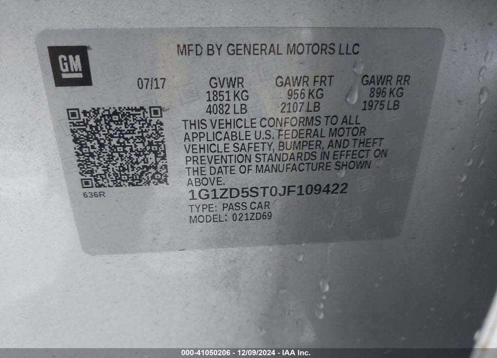 2018 CHEVROLET MALIBU LT VIN: 1G1ZD5ST0JF109422