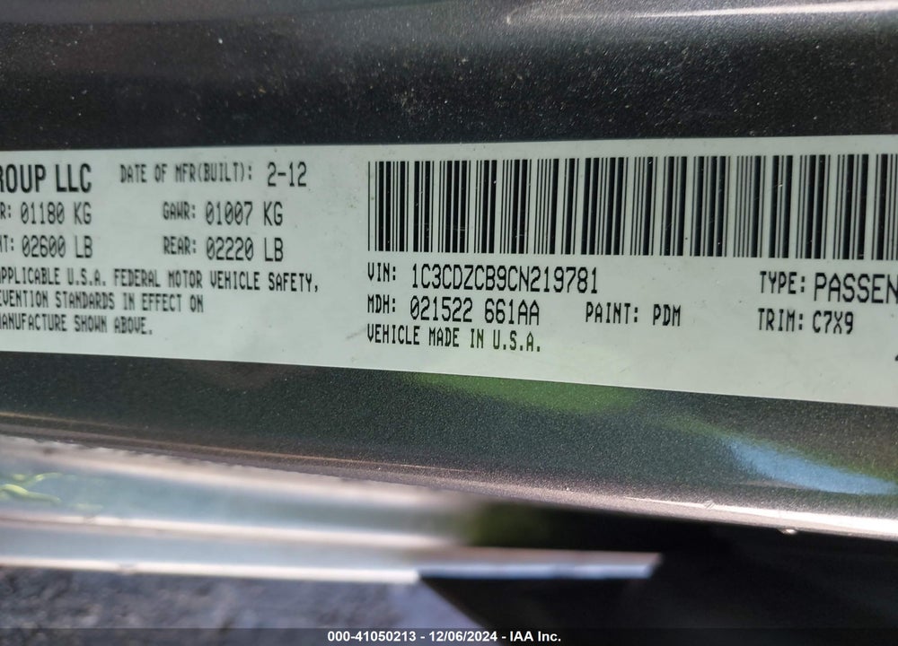 2012 DODGE AVENGER SXT VIN: 1C3CDZCB9CN219781