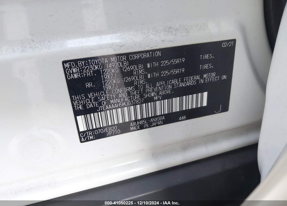 2021 TOYOTA VENZA XLE VIN: JTEAAAAH5MJ037827