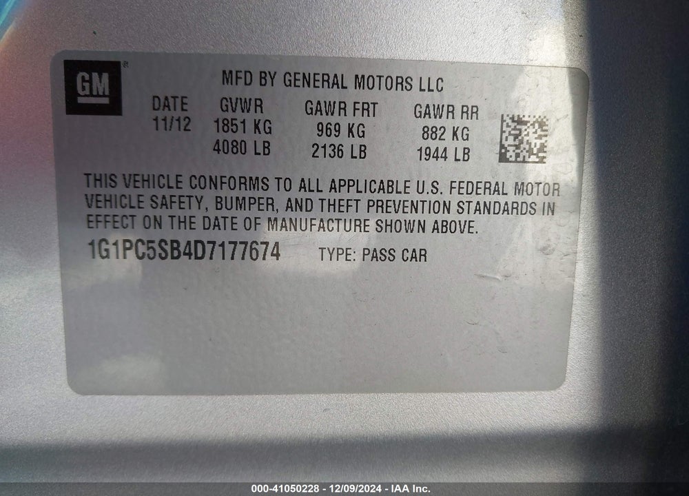 2013 CHEVROLET CRUZE VIN: 1G1PC5SB4D7177674