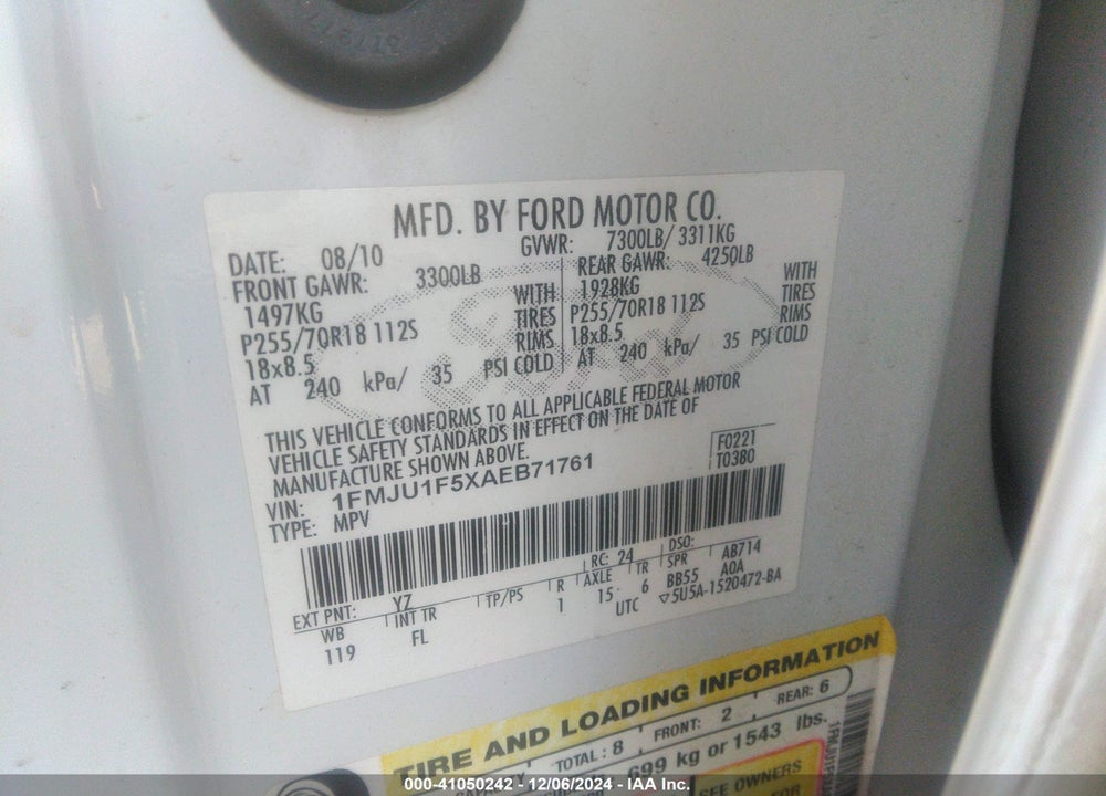 2010 FORD EXPEDITION XLT VIN: 1FMJU1F5XAEB71761