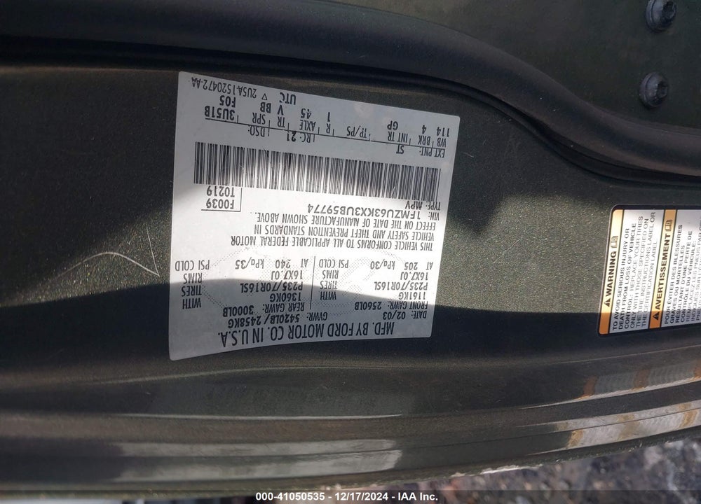 2003 FORD EXPLORER VIN: 1FMZU63KX3UB59774