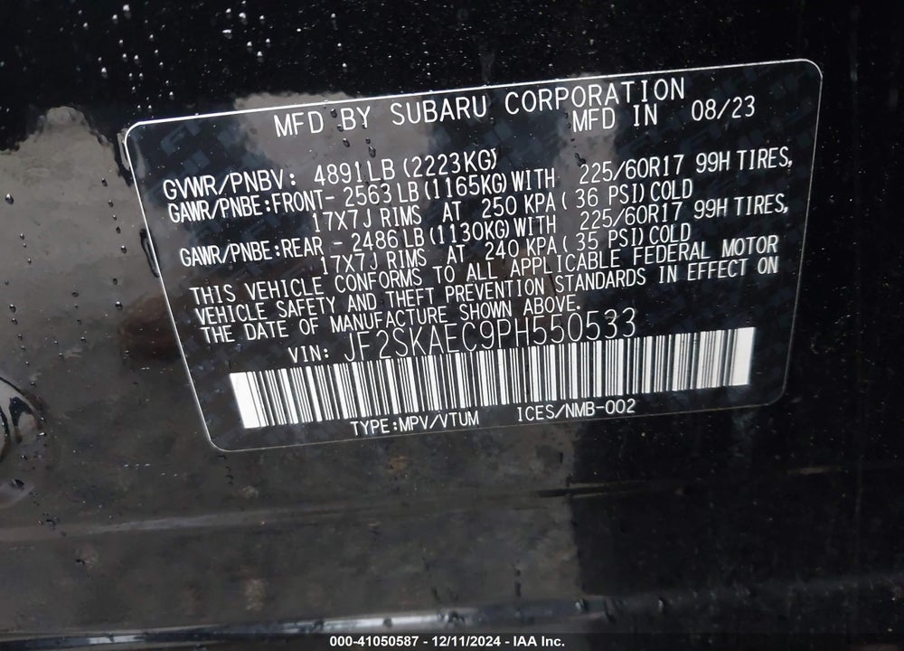 2023 SUBARU FORESTER PREMIUM VIN: JF2SKAEC9PH550533