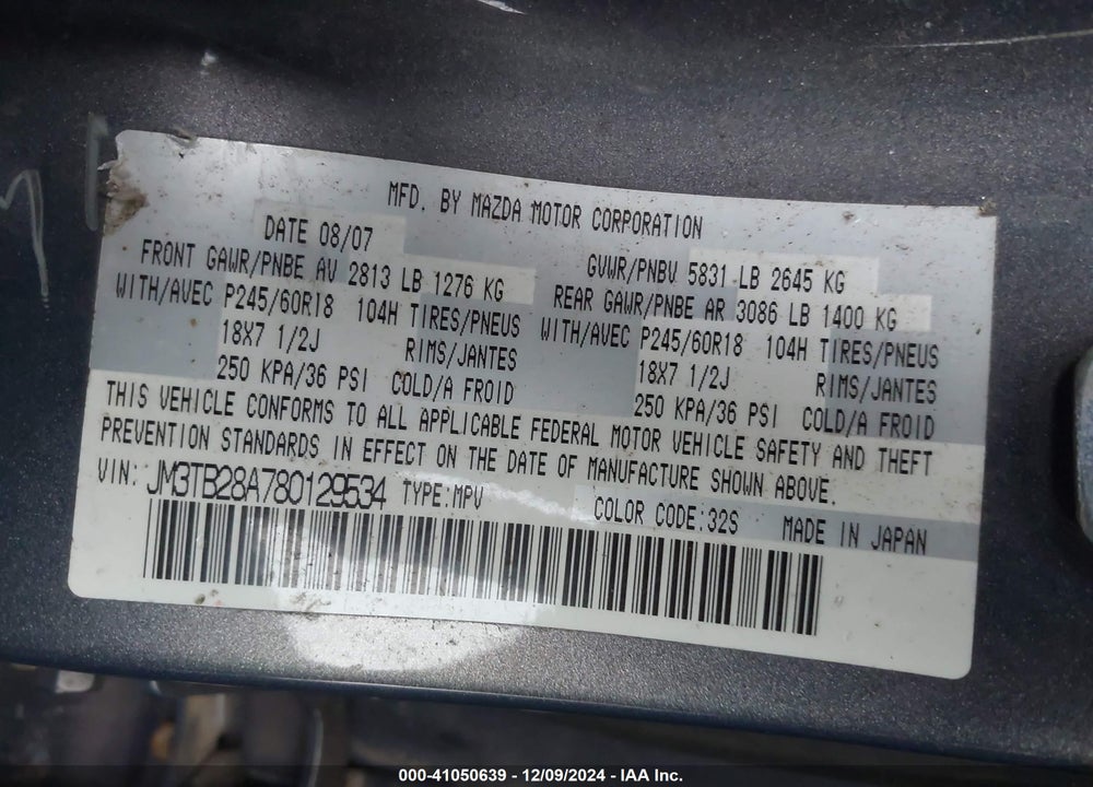 2008 MAZDA CX-9 VIN: JM3TB28A780129534