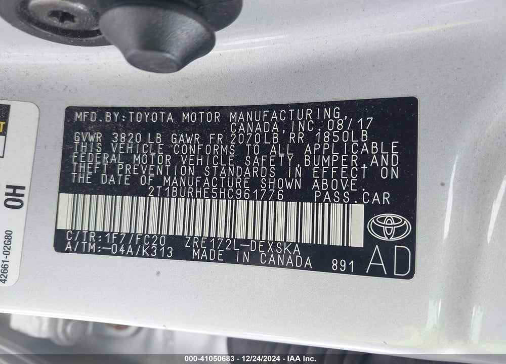 2017 TOYOTA COROLLA SE VIN: 2T1BURHE5HC961776