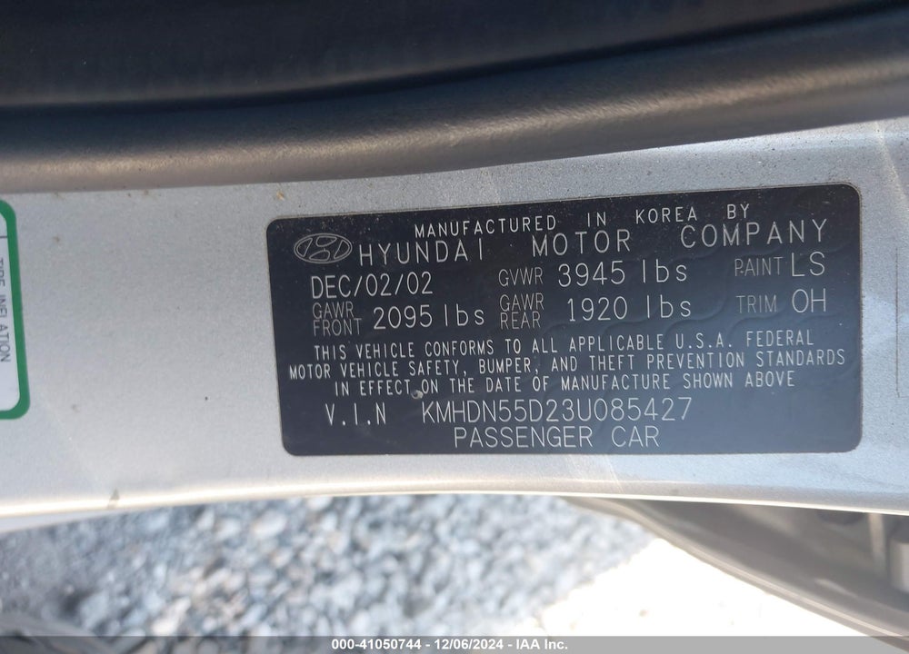 2003 HYUNDAI ELANTRA GT VIN: KMHDN55D23U085427