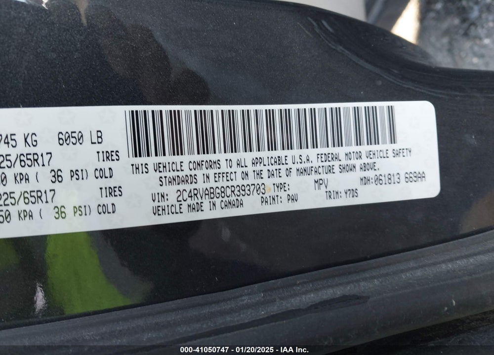 2012 VOLKSWAGEN ROUTAN SE VIN: 2C4RVABG8CR393703