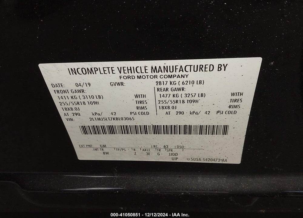 2019 LINCOLN MKT LIMO/HEARSE VIN: 2L1MJ5LT7KBL03065