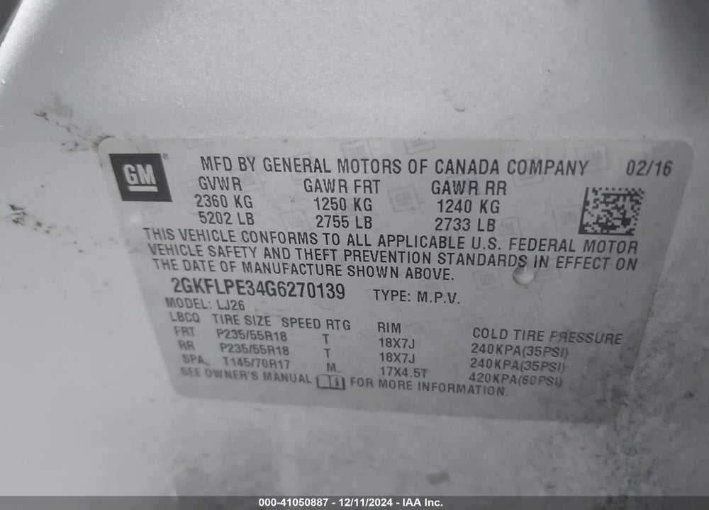 2016 GMC TERRAIN SLT VIN: 2GKFLPE34G6270139