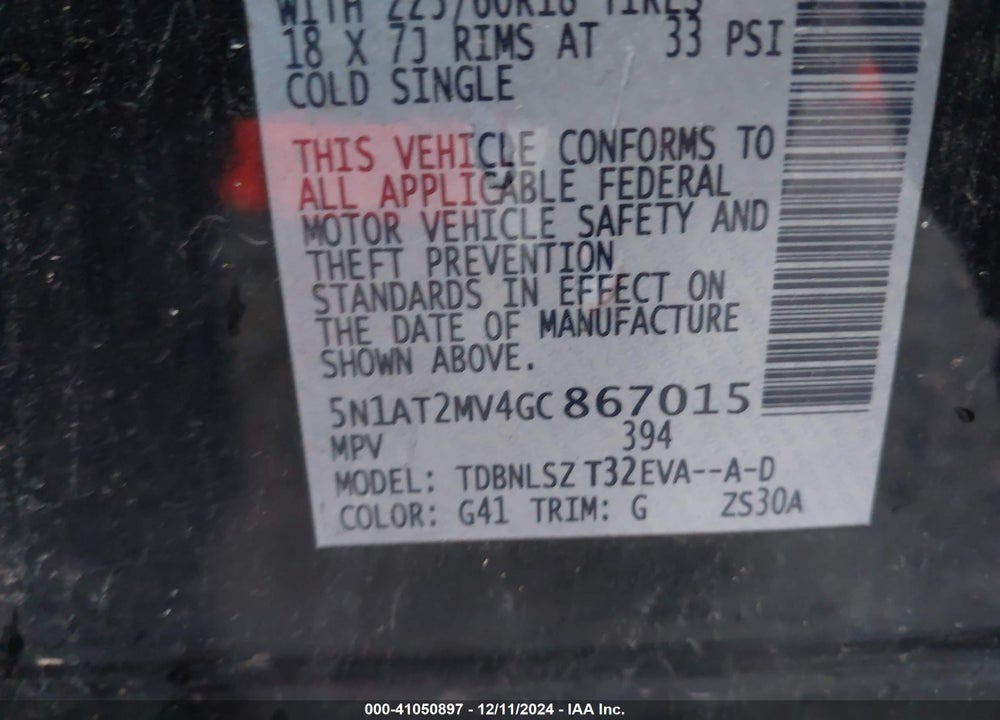 2016 NISSAN ROGUE SL VIN: 5N1AT2MV4GC867015
