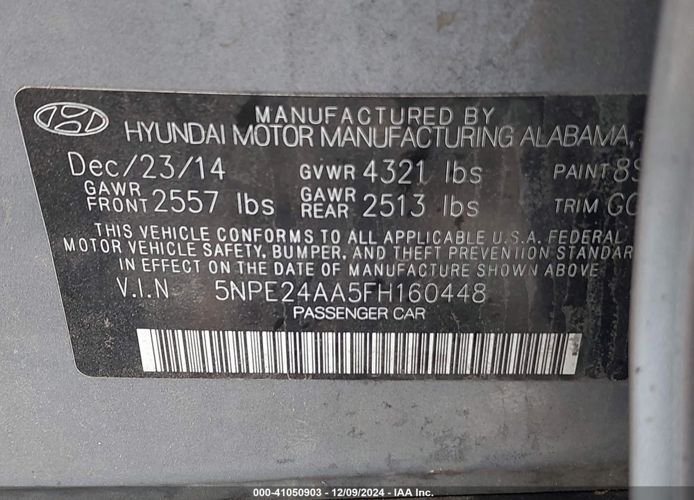 2015 HYUNDAI SONATA ECO VIN: 5NPE24AA5FH160448