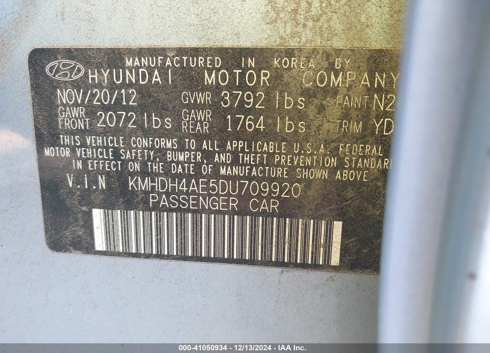 2013 HYUNDAI ELANTRA GLS VIN: KMHDH4AE5DU709920