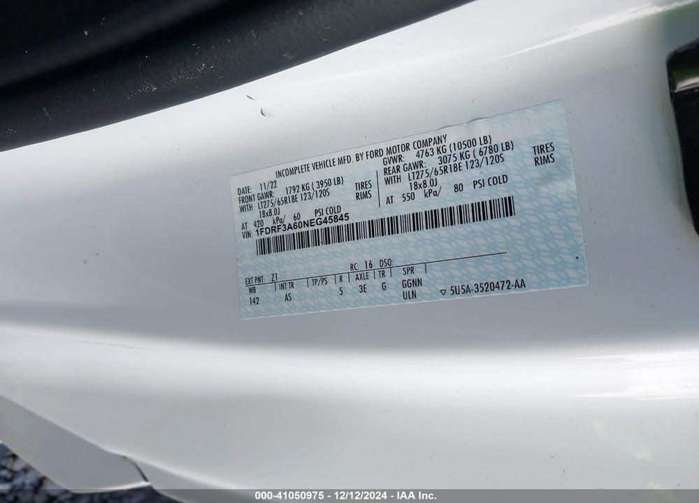 2022 FORD F-350 XL VIN: 1FDRF3A60NEG45845