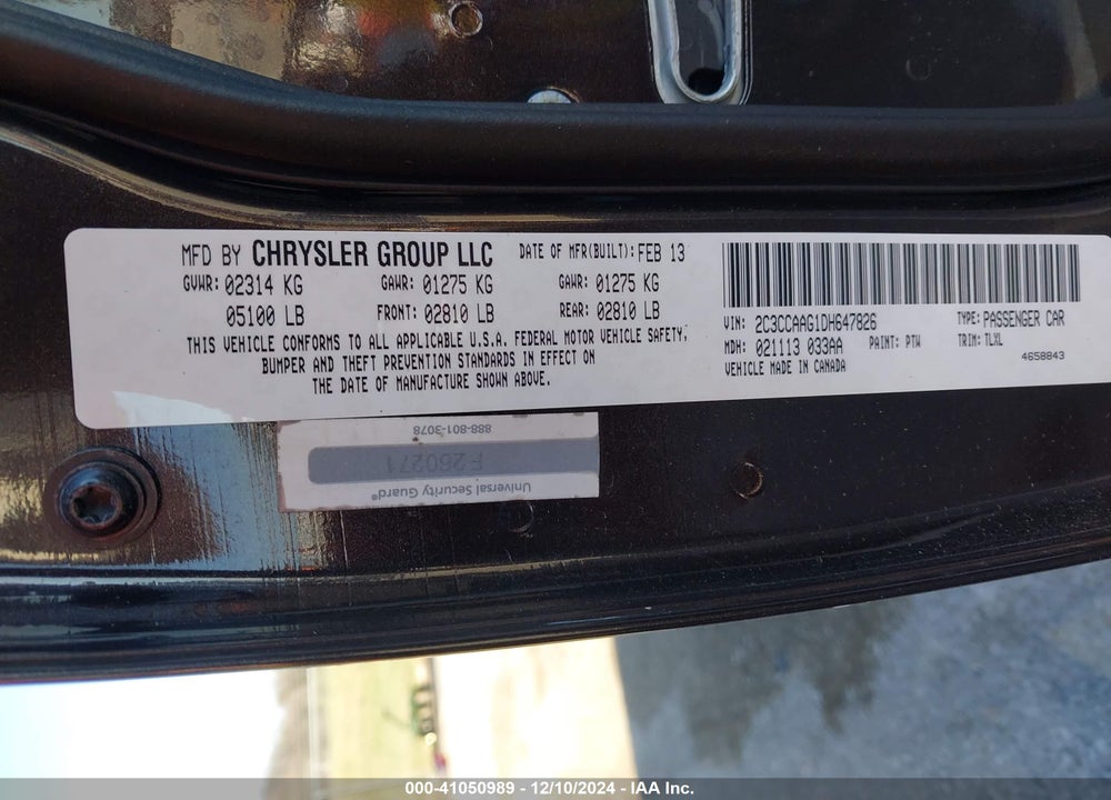 2013 CHRYSLER 300 VIN: 2C3CCAAG1DH647826