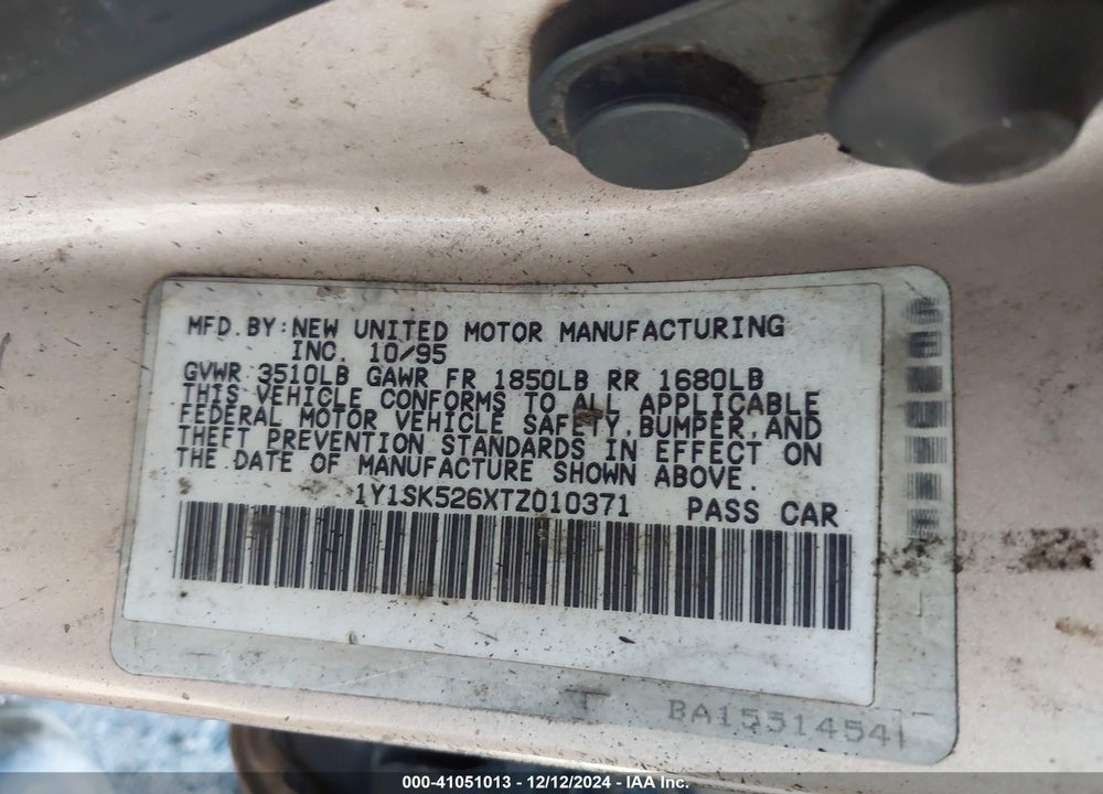 1996 GEO PRIZM LSI VIN: 1Y1SK526XTZ010371