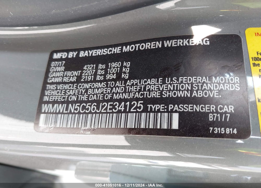 2018 MINI CLUBMAN COOPER VIN: WMWLN5C56J2E34125