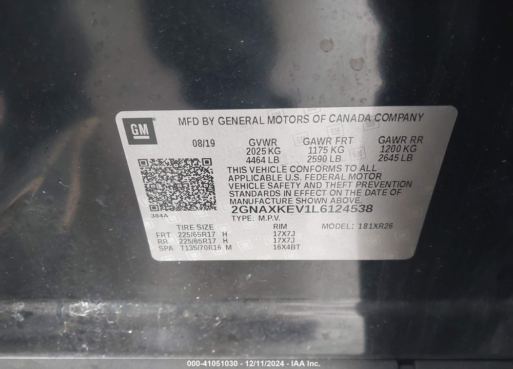 2020 CHEVROLET EQUINOX FWD LT 1.5L TURBO VIN: 2GNAXKEV1L6124538